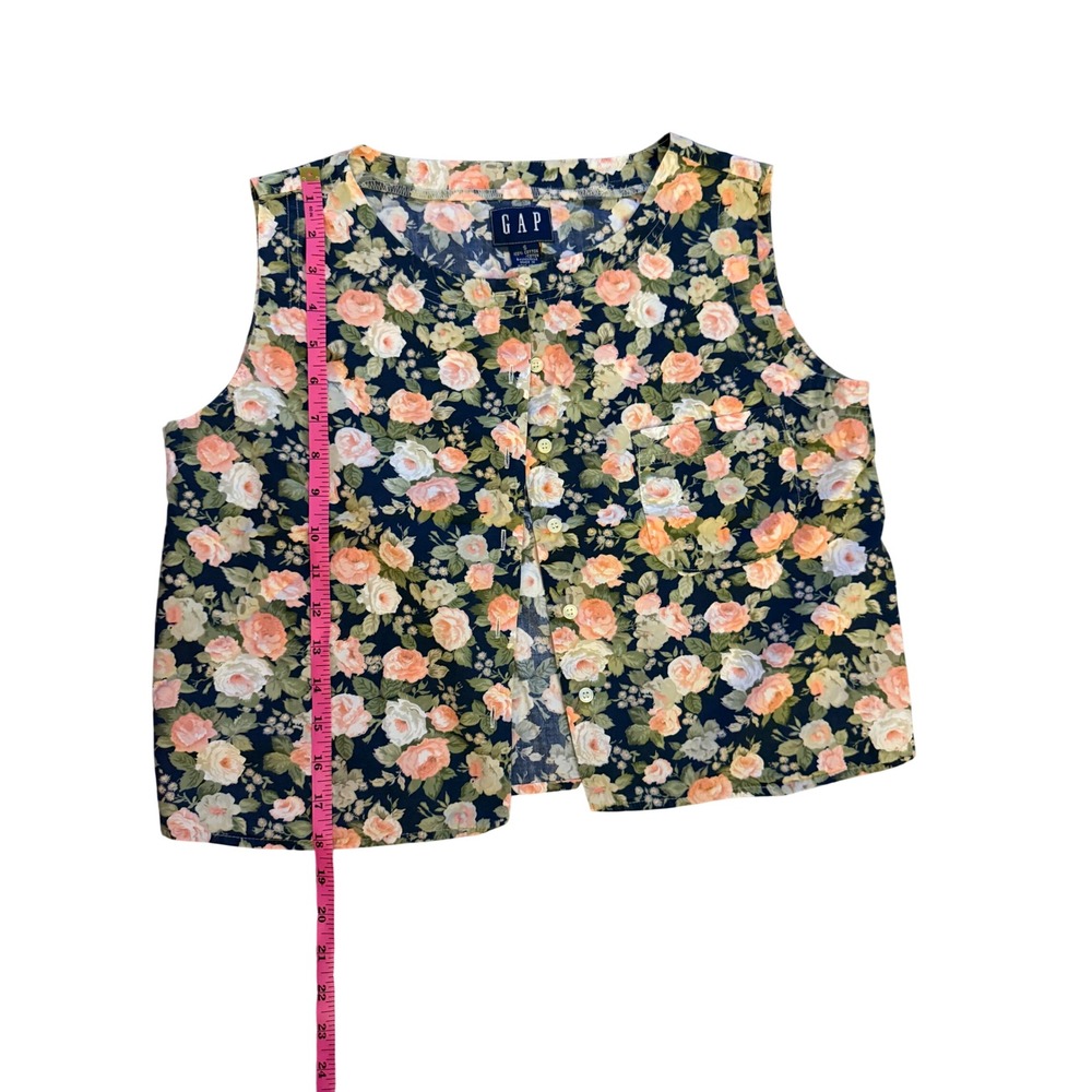 Vintage Gap Floral Vest 100% Cotton Navy Pink Rose Button Down Sleeveless Top S - Picture 5 of 5